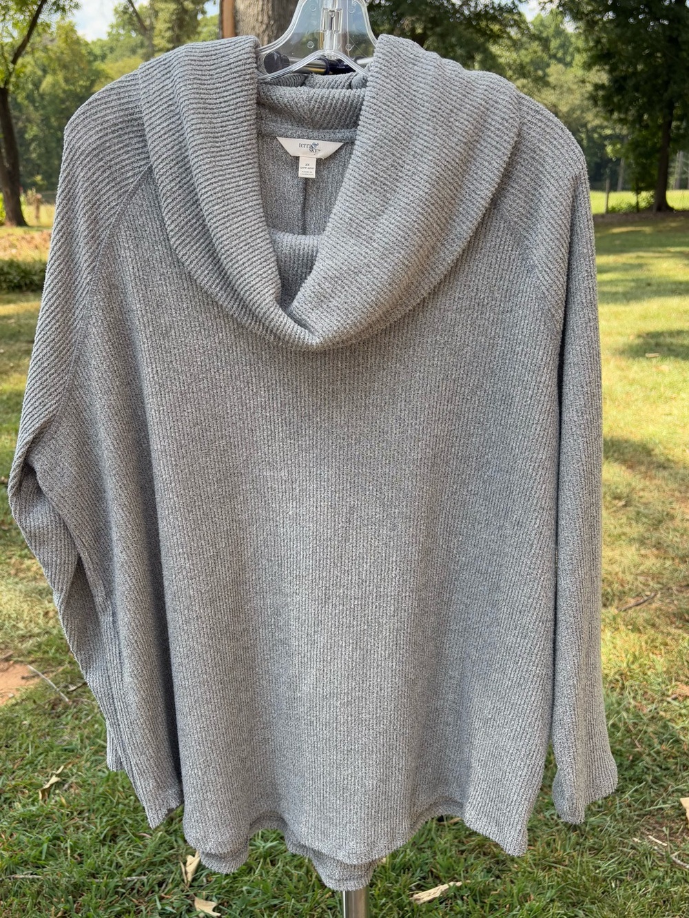 Terra & Sky Gray Ribbed Cowl Neck Sweater Women’s Size 2X